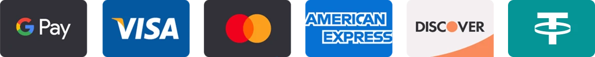 Accepted payment methods: Visa, Mastercard, Apple Pay, Google Pay, and cryptocurrency